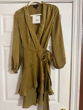 Love Tree Olive Wrap Ruffle Midi Dress